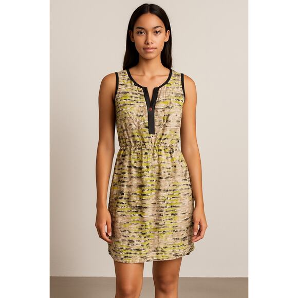 Apt9 Lime Graphic Sleeveless Mini Dress L Lined Beachy Elastic Waist Quarter Zip - Picture 2 of 12